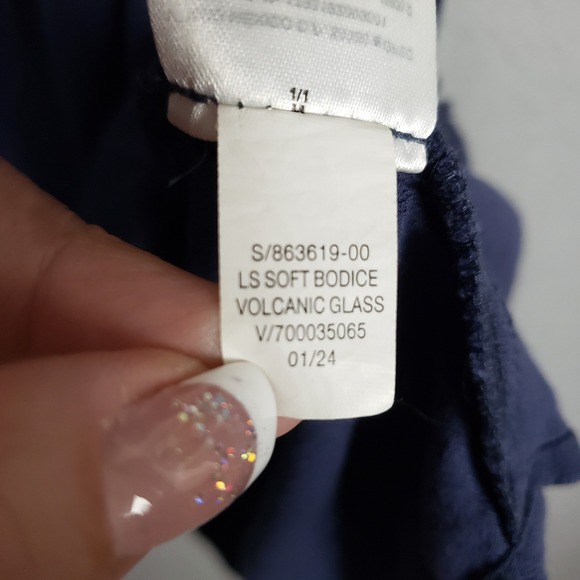 Old Navy Sz M Long Sleeve Babydoll Dress Navy Blue Milkmaid Peasant Cottagecore - Picture 8 of 11